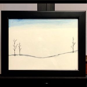 Artwork landscape abstract mixed media trees blue